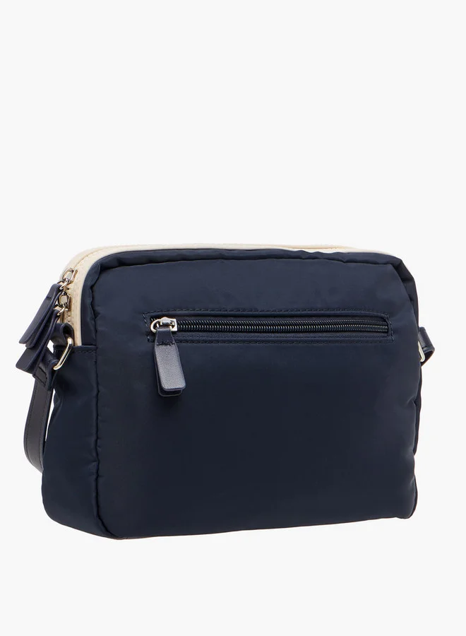 Lee Cooper Logo Print Crossbody Bag with Adjustable Strap and Zip Closure
