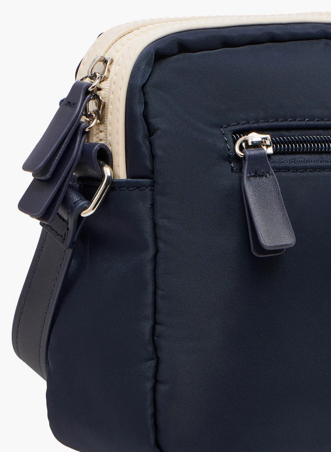 Lee Cooper Logo Print Crossbody Bag with Adjustable Strap and Zip Closure