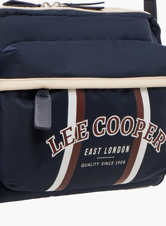 Lee Cooper Logo Print Crossbody Bag with Adjustable Strap and Zip Closure