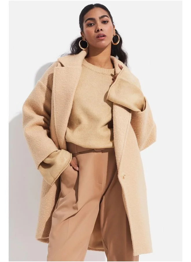 جون June Bouclé Oversized Coat Brown