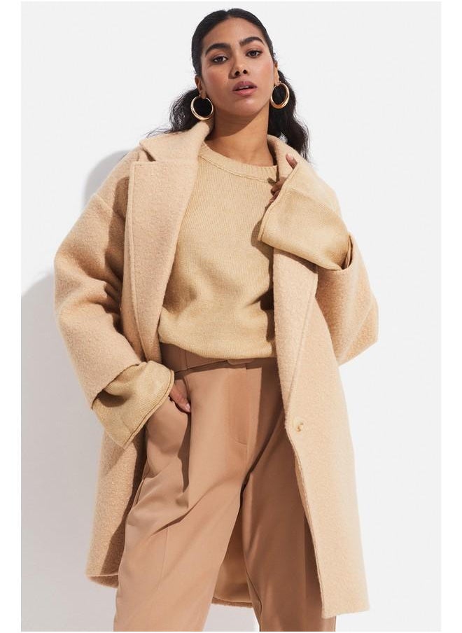 JUNE - June Bouclé Oversized Coat Brown - Image 1
