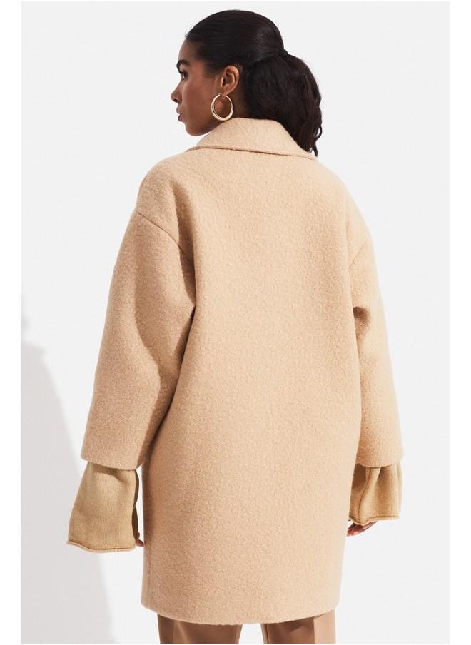JUNE - June Bouclé Oversized Coat Brown - Image 1