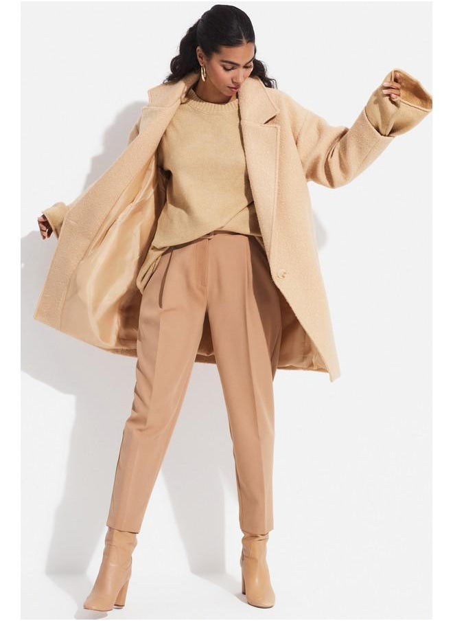 JUNE - June Bouclé Oversized Coat Brown - Image 1