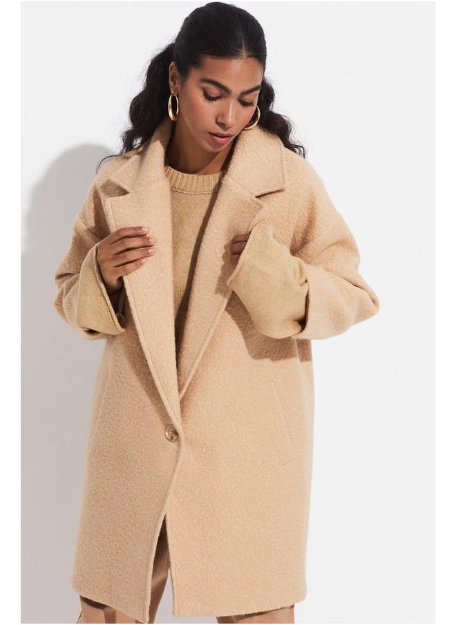 JUNE - June Bouclé Oversized Coat Brown - Image 1
