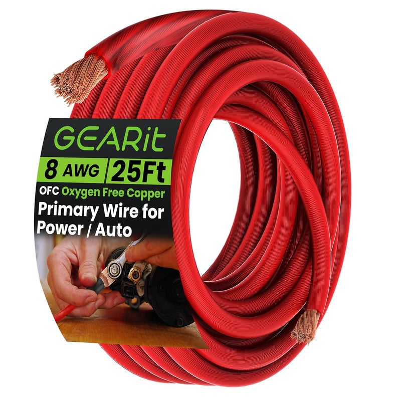 GearIT 8 Gauge Wire Oxygen Free Copper OFC (25ft - Red Translucent) 8 AWG - Primary Automotive Wire Power/Ground, Battery Cable, Car Audio Speaker, RV Trailer, Amp, Electrical 8ga - 25 Feet - Image 1