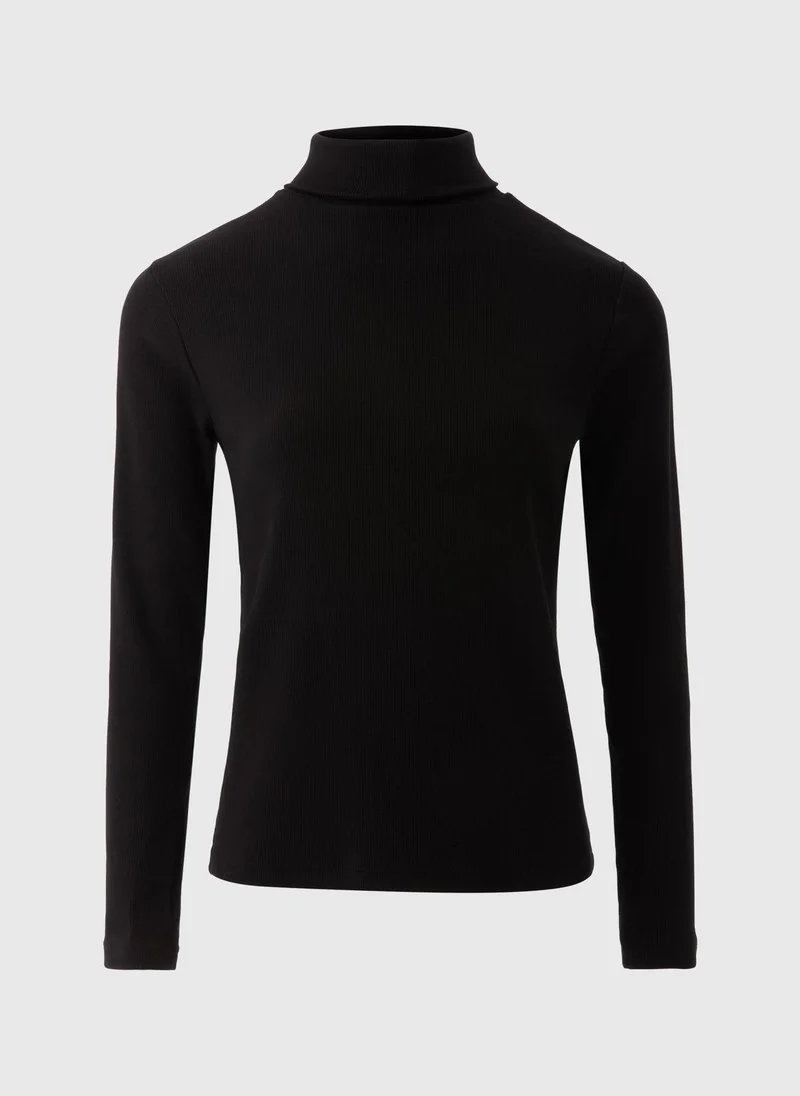 ماتلان Black Ribbed High Neck Long Sleeve Top