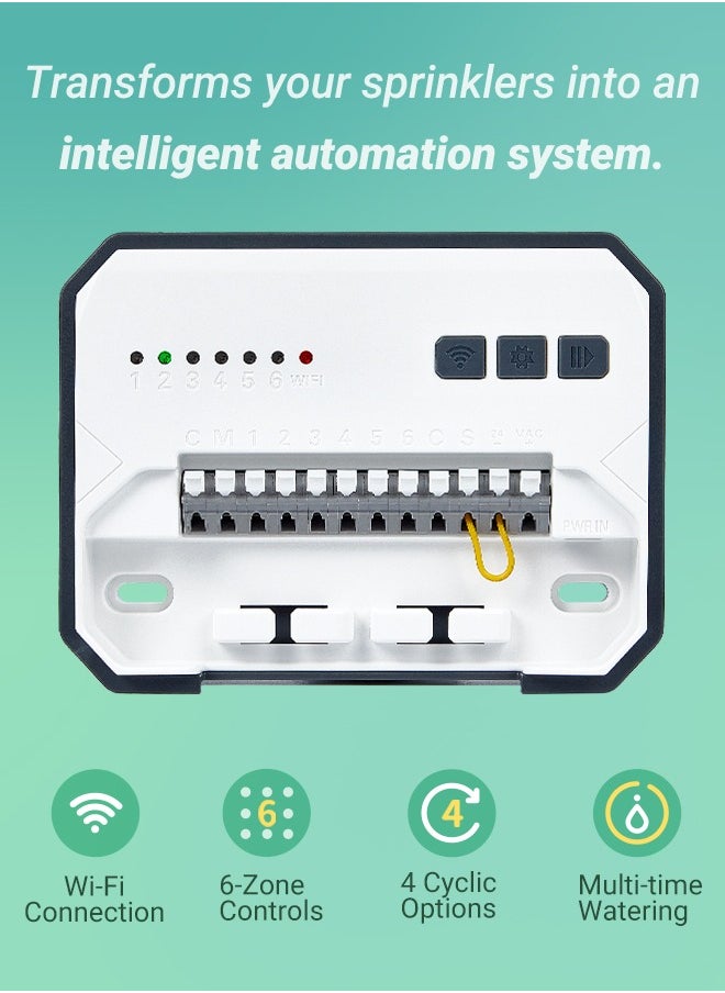 إنك بيرد - INKBIRD وحدة التحكم الذكية للري IIC-600-WIFI – نظام ري آلي مكون من 6 مناطق مع تأجيل الري عند المطر، الضبط الموسمي، الوضع اليدوي، ومراقبة عبر التطبيق، مثالي لإدارة ري الحدائق والمروج والفناءات دون عناء - Image 1