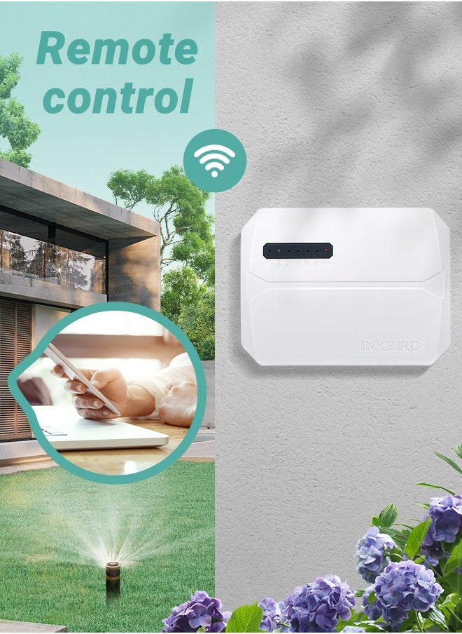 إنك بيرد - INKBIRD وحدة التحكم الذكية للري IIC-600-WIFI – نظام ري آلي مكون من 6 مناطق مع تأجيل الري عند المطر، الضبط الموسمي، الوضع اليدوي، ومراقبة عبر التطبيق، مثالي لإدارة ري الحدائق والمروج والفناءات دون عناء - Image 1