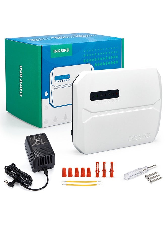 إنك بيرد - INKBIRD وحدة التحكم الذكية للري IIC-600-WIFI – نظام ري آلي مكون من 6 مناطق مع تأجيل الري عند المطر، الضبط الموسمي، الوضع اليدوي، ومراقبة عبر التطبيق، مثالي لإدارة ري الحدائق والمروج والفناءات دون عناء - Image 1