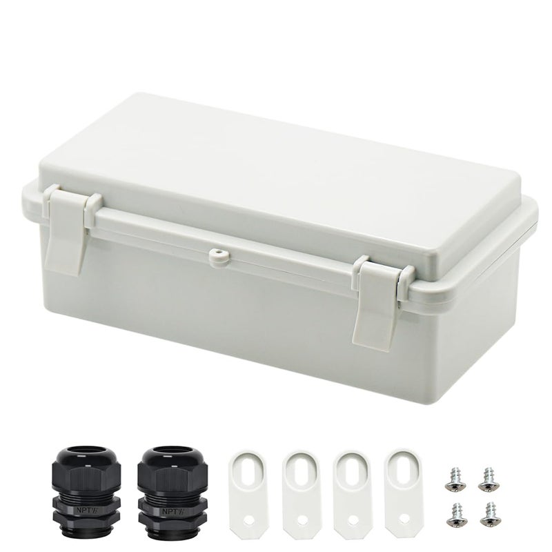 Zulkit Junction Box ABS Plastic Dustproof Waterproof IP65 Electrical Boxes Hinged Shell Outdoor Universal Project Enclosure with 2 Cable Glands 79 x 39 x 28 inch 200x100x70mm