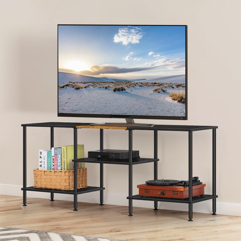 BTY TV Stand for Living Room Modern TV Console with Storage 50 Inch Small Wood Entertainment Stand with Open Storage Shelves for Bedroom, Small Space, Grey - Image 1
