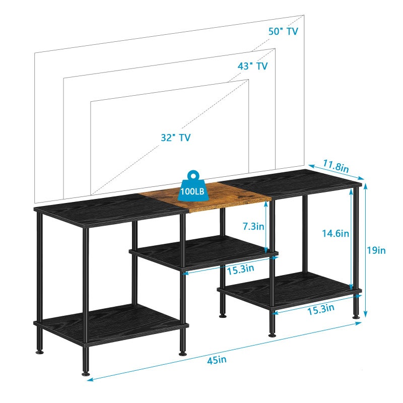 BTY TV Stand for Living Room Modern TV Console with Storage 50 Inch Small Wood Entertainment Stand with Open Storage Shelves for Bedroom, Small Space, Grey - Image 2