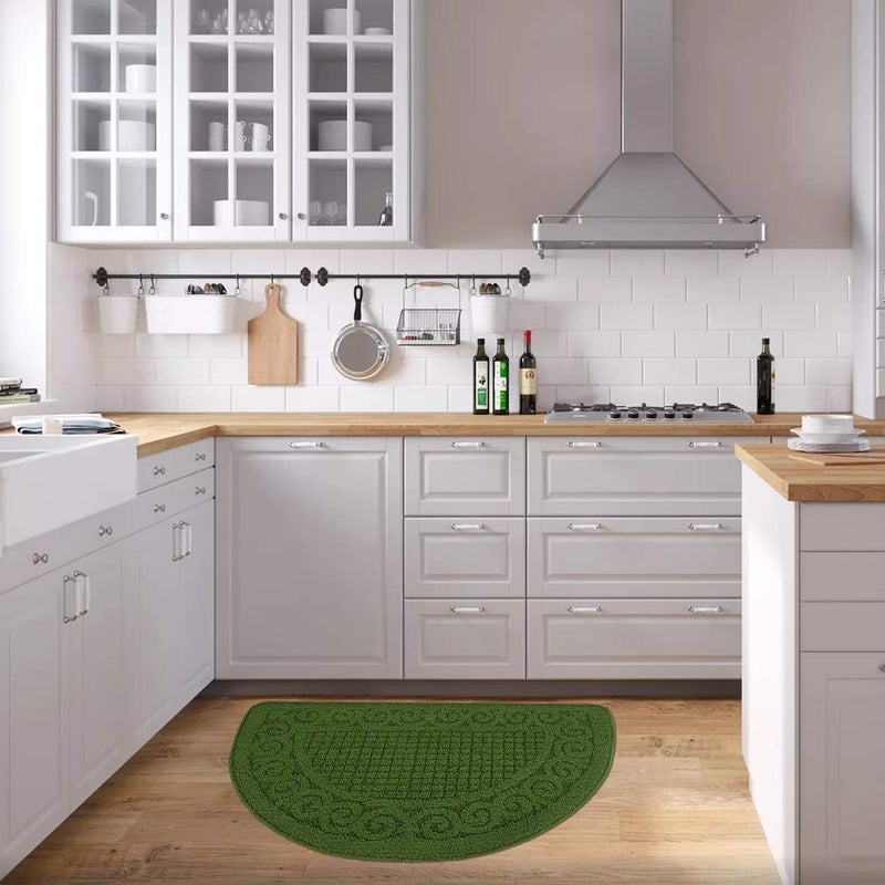 VANZAVANZU Kitchen Rugs, 31"x19" Kitchen Mats, Half Moon Round Kitchen Rugs Carpet, Specialized in Ultra Anti Skid Absorbent and Machine Washable for Kitchen Doorway Floors Accessories (Dark Green) - Image 3