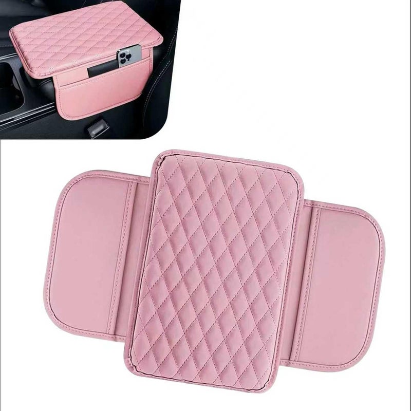 Opuweiy 1 PC Center Console Arm Rest Cover Soft Center Console Cover with Storage Bags Leather Armrest Protector Universal for Most Cars Trucks SUVs Pink - Image 3