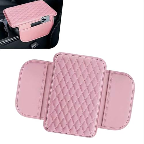 Opuweiy 1 PC Center Console Arm Rest Cover Soft Center Console Cover with Storage Bags Leather Armrest Protector Universal for Most Cars Trucks SUVs Pink - Image 1