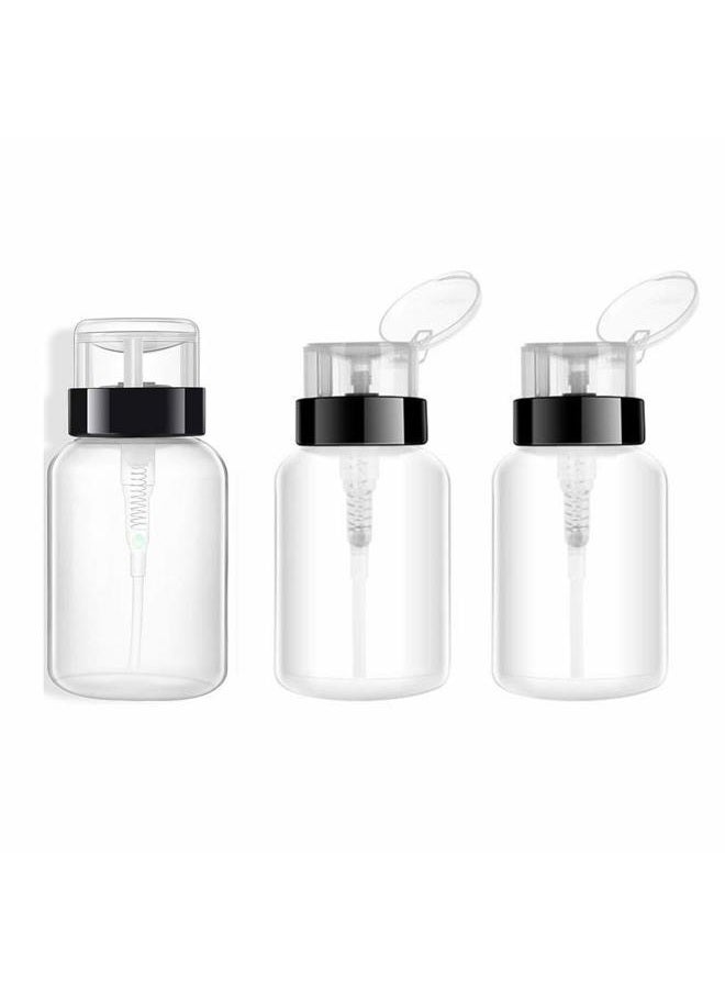 Natuworld 3Pcs 200ml/6.8oz Push Down Empty Lockable Pump Dispenser Bottle for Nail Polish and Makeup Remover Facial Toner Portable Travel Refillable Plastic Clear Cosmetic Container with Black Flip Top Cap - Image 1