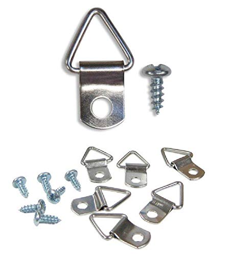 888 Corp Framing Hardware Picture Hangers 50 Pack - Heavy Duty Nickel Plated Steel Triangle Picture Hangers for Picture Frames, Small but Strong Triangle Frame Hardware, 1/2 Inch Wide 1 Inch Tall, with Screws - Image 1