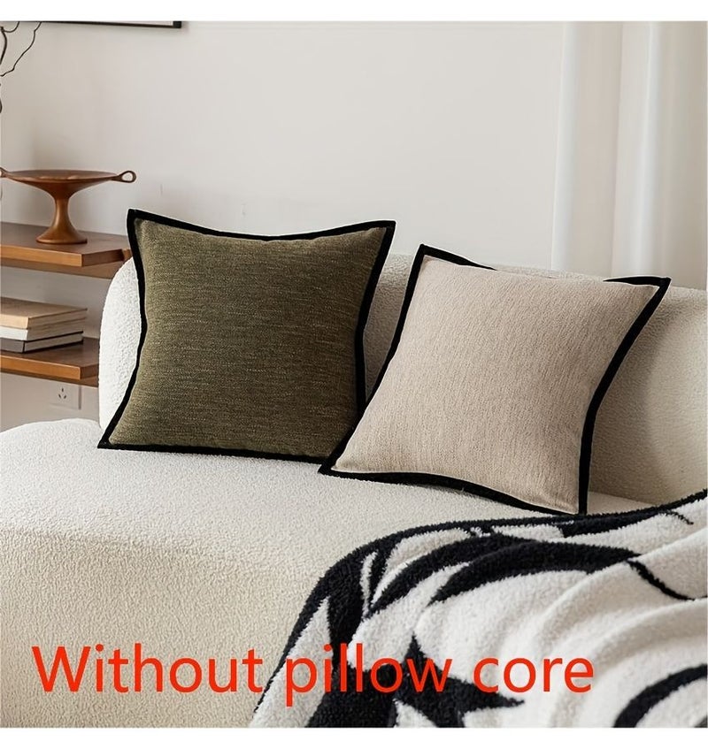 French Vintage Oat Milk Pillowcase Soft Breathable Black Edge for Sofa - Image 1