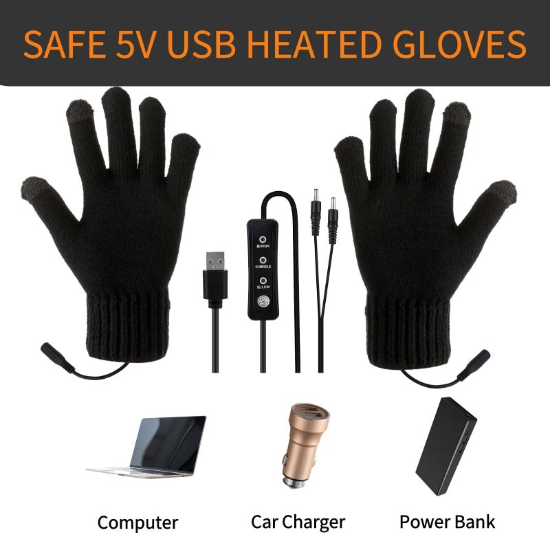 Eskood Electric USB Heated Gloves for Men Women 5V Thermal Mittens with Touchscreen Black Cold Weather Gloves Offering Warmth in Winter Ideal for Laptop Typing - Image 2