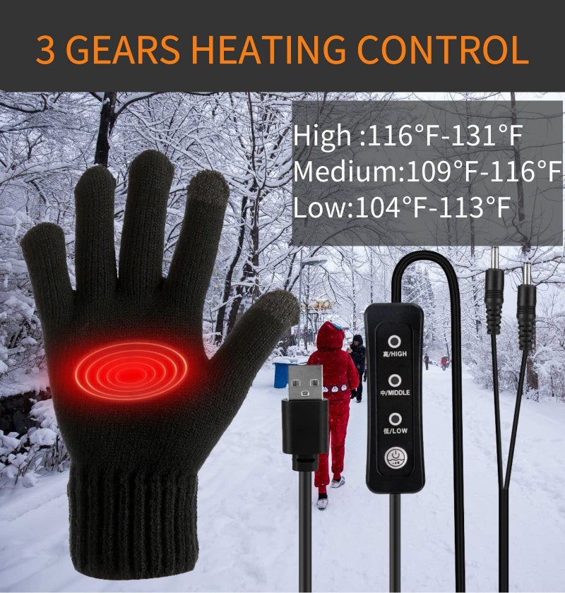 Eskood Electric USB Heated Gloves for Men Women 5V Thermal Mittens with Touchscreen Black Cold Weather Gloves Offering Warmth in Winter Ideal for Laptop Typing - Image 3
