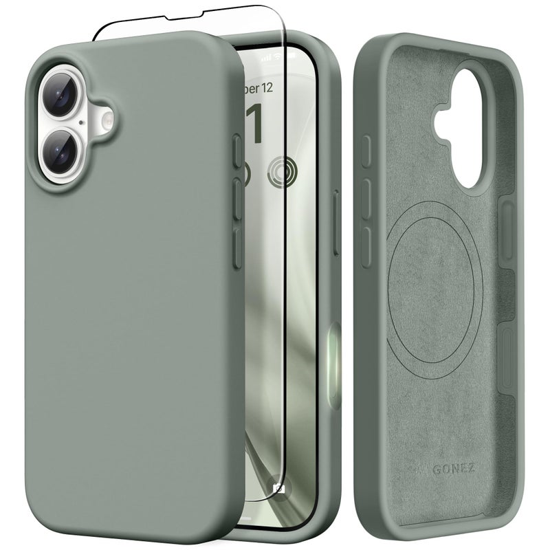 GONEZ Magnetic for iPhone 17 Case Compatible with MagSafe AntiScratch Microfiber Lining Screen Protector Silicone Camera Control Shockproof Slim Phone Cover 63 inch Calke Green - Image 3