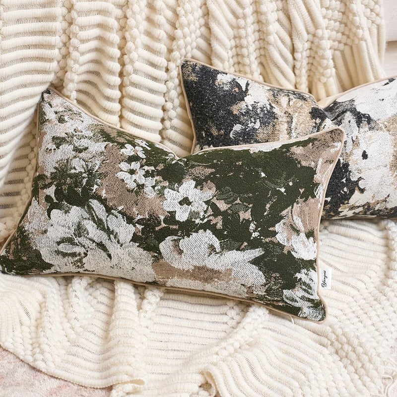 Yangest Neutral Flower Pillow Cover 12 x 20 Inches, Nature Chenille Rectangle Throw Pillow Cover Soft Luxury Accent Couch Pillow Cover for Living Room Bedroom, Green - Image 4