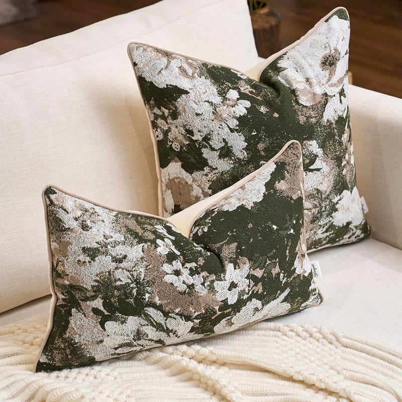 Yangest Neutral Flower Pillow Cover 12 x 20 Inches, Nature Chenille Rectangle Throw Pillow Cover Soft Luxury Accent Couch Pillow Cover for Living Room Bedroom, Green - Image 5