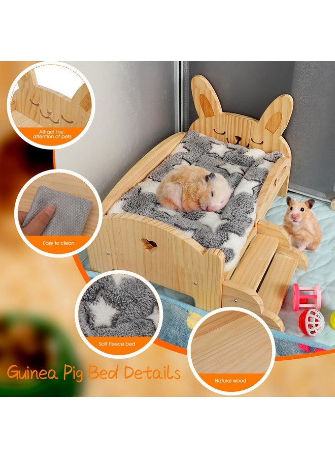 BWOGUE Wooden Guinea Pig Bed with Stairs and Mat, Washable Soft Fleece Small Animal Bed Guinea Pig Platform Bed for Hamsters Dwarf Rabbits Chinchilla Squirrel Hedgehog Habitat - Image 2