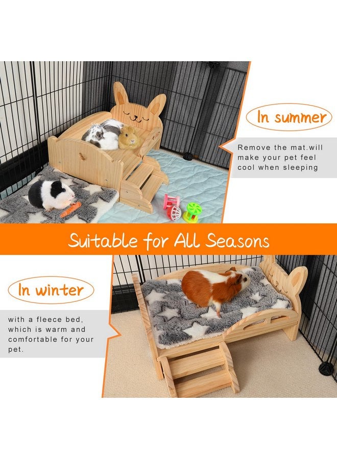 BWOGUE Wooden Guinea Pig Bed with Stairs and Mat, Washable Soft Fleece Small Animal Bed Guinea Pig Platform Bed for Hamsters Dwarf Rabbits Chinchilla Squirrel Hedgehog Habitat - Image 1