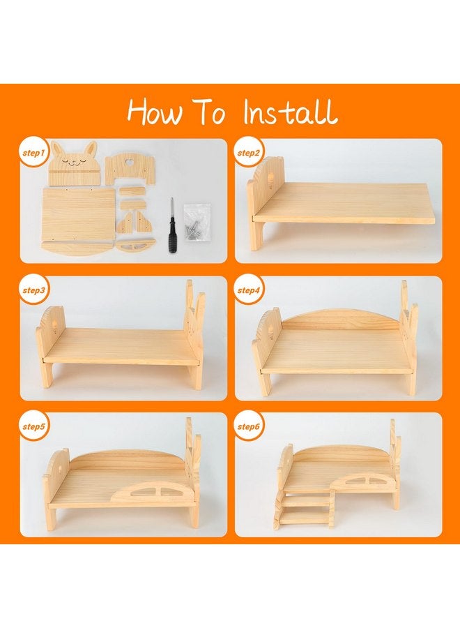 BWOGUE Wooden Guinea Pig Bed with Stairs and Mat, Washable Soft Fleece Small Animal Bed Guinea Pig Platform Bed for Hamsters Dwarf Rabbits Chinchilla Squirrel Hedgehog Habitat - Image 4