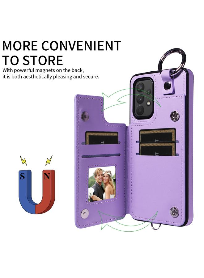 اس-توب جراب لهاتف Samsung Galaxy A32 4G بتصميم معيني مع حقيبة بطاقات وحبل قصير - Image 5