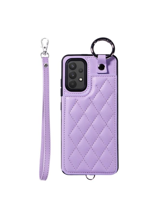 اس-توب جراب لهاتف Samsung Galaxy A32 4G بتصميم معيني مع حقيبة بطاقات وحبل قصير - Image 1