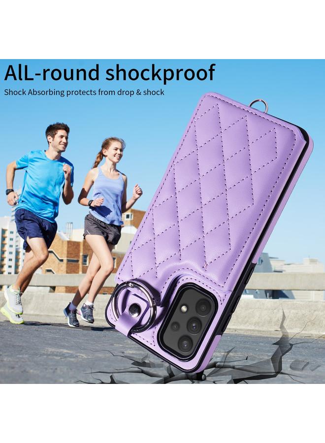 اس-توب جراب لهاتف Samsung Galaxy A32 4G بتصميم معيني مع حقيبة بطاقات وحبل قصير - Image 2