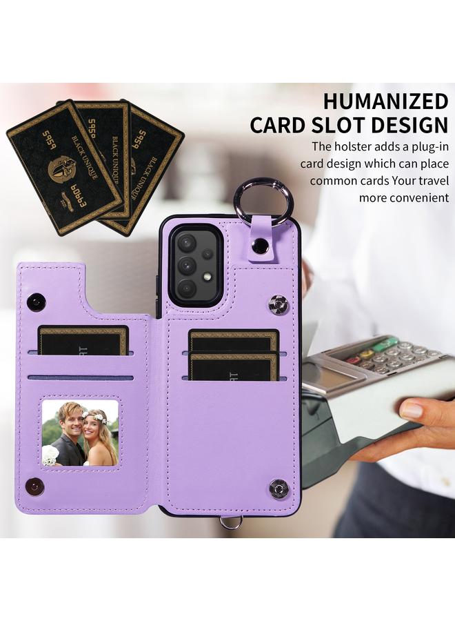 اس-توب جراب لهاتف Samsung Galaxy A32 4G بتصميم معيني مع حقيبة بطاقات وحبل قصير - Image 4