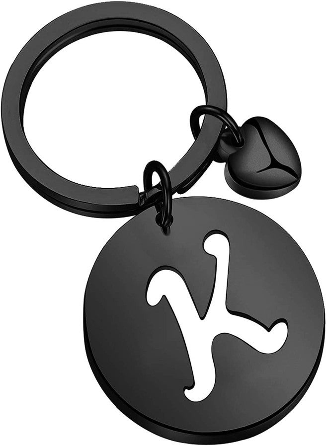 HOLLP Initial Disc Charm Keychain 26 Letter Alphabet Key Ring A-Z Initial English Charm Keychain (Black-K) - Image 1