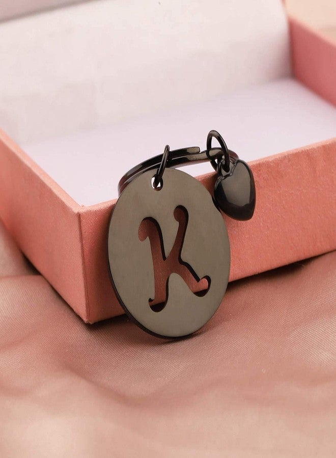 HOLLP Initial Disc Charm Keychain 26 Letter Alphabet Key Ring A-Z Initial English Charm Keychain (Black-K) - Image 5