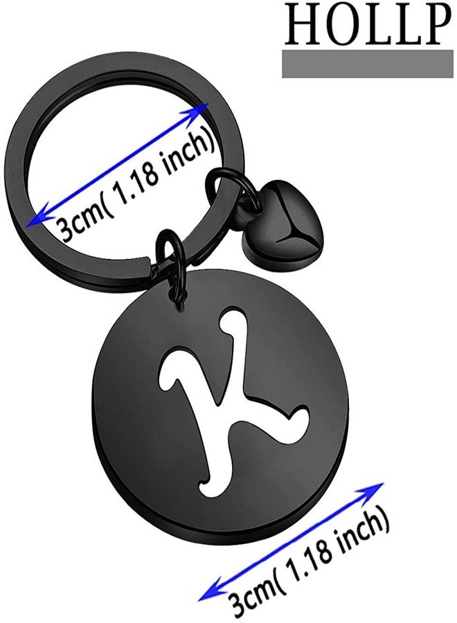 HOLLP Initial Disc Charm Keychain 26 Letter Alphabet Key Ring A-Z Initial English Charm Keychain (Black-K) - Image 2