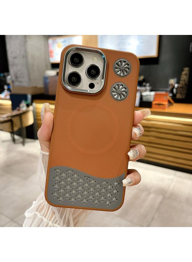S-TOP Case For iPhone 16 Pro Max Leather Textured Fan Hollow Cooling MagSafe Magnetic Phone Case - Image 1