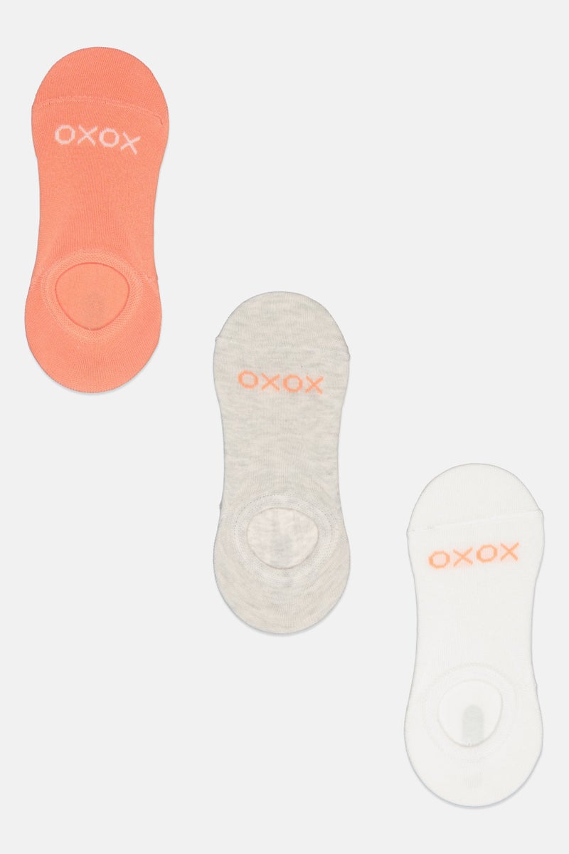 XOXO Women 3 Pairs Brand Logo Socks, White/Peach/Light Grey - Image 1