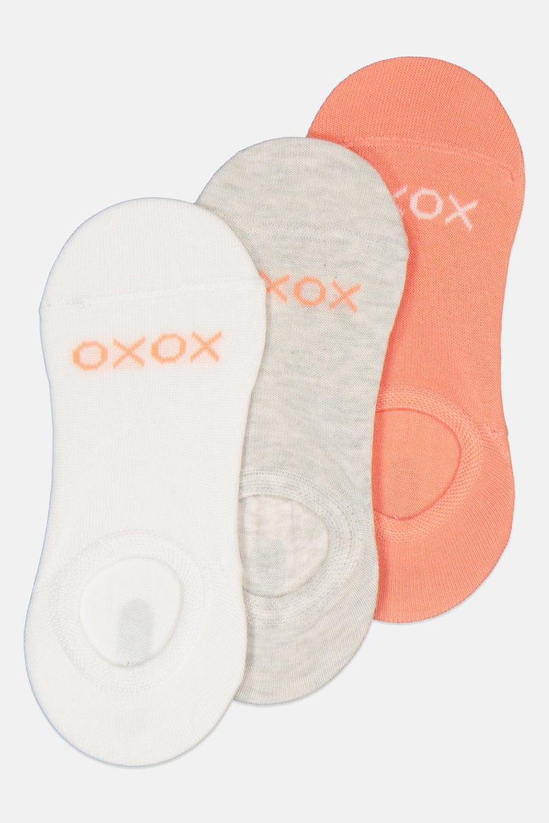 XOXO Women 3 Pairs Brand Logo Socks, White/Peach/Light Grey - Image 2
