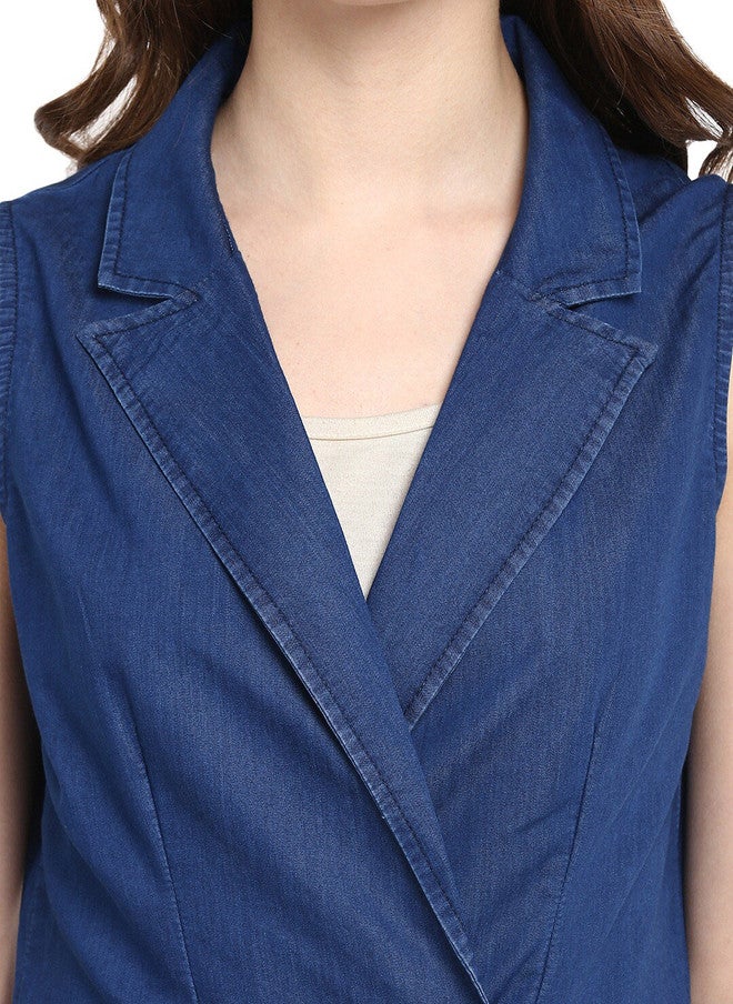 StyleStone Women's Blue Denim Wrap Dress with Asymmetric Hem - Image 2