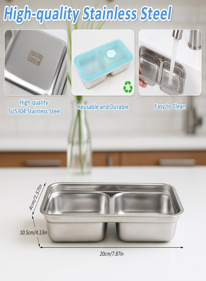 GETRIC 4 Pack Grab and Go Snack Containers, Stainless Steel Reusable Double Compartment Snack Box Containers with Lids Dishwasher Safe Travel & Outdoor Camping Portable Food Storage (4 Pack Sliver) - Image 2