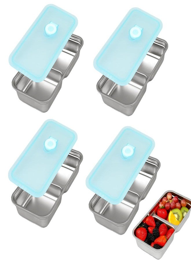 GETRIC 4 Pack Grab and Go Snack Containers, Stainless Steel Reusable Double Compartment Snack Box Containers with Lids Dishwasher Safe Travel & Outdoor Camping Portable Food Storage (4 Pack Sliver) - Image 1