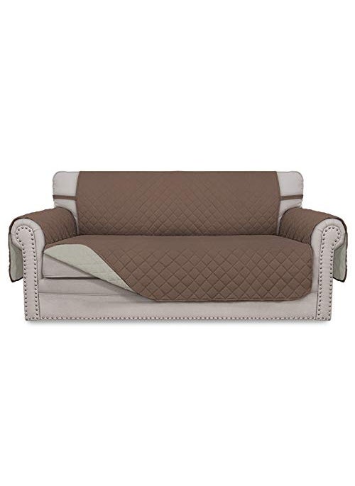 Easy-Going EasyGoing Sofa Slipcover Reversible Loveseat Sofa Cover Couch Cover for 2 Cushion Couch Furniture Protector with Elastic Straps for Pets Kids Dog Cat Oversized Loveseat BrownBeige 