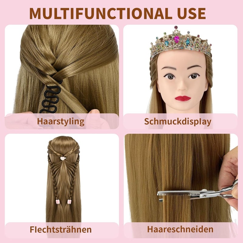 Aofadaning Professional Children's Hairdressing Set - Mannequin Head with Wig Stand and Hairdressing Head Shape for Hairdressers, Schoolgirls and Hairdressing Schools (Gold (Colour)) - Image 3