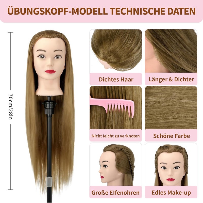 Aofadaning Professional Children's Hairdressing Set - Mannequin Head with Wig Stand and Hairdressing Head Shape for Hairdressers, Schoolgirls and Hairdressing Schools (Gold (Colour)) - Image 2