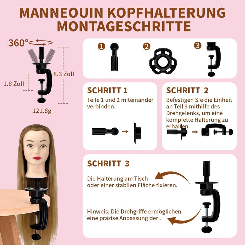 Aofadaning Professional Children's Hairdressing Set - Mannequin Head with Wig Stand and Hairdressing Head Shape for Hairdressers, Schoolgirls and Hairdressing Schools (Gold (Colour)) - Image 4