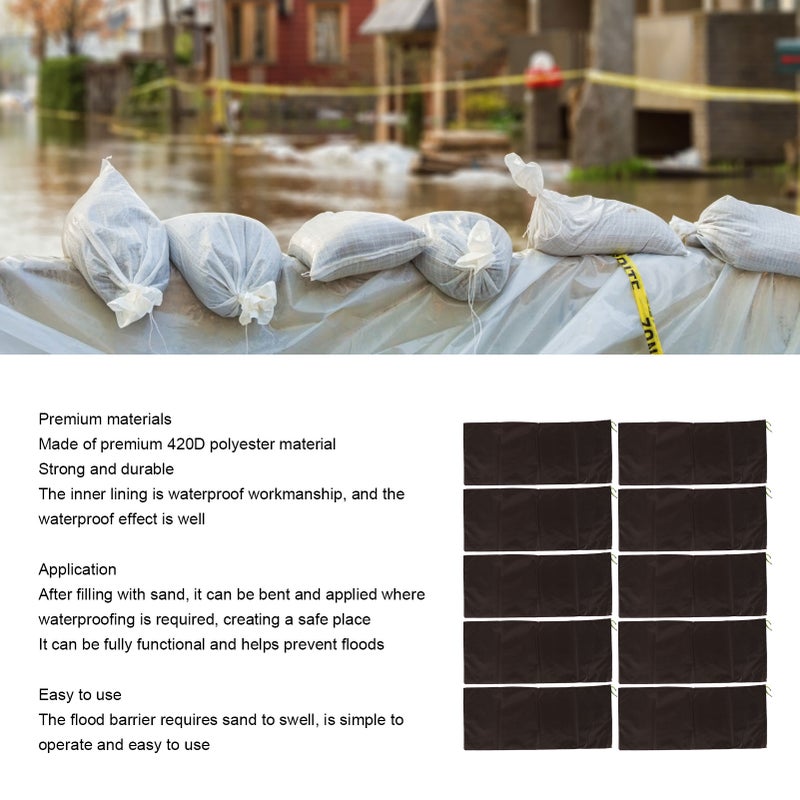 10pcs Flood Sandbags Professional Empty Rain Proof Flood Control Sandbags for House Door Garage Basement Coffee - Image 5