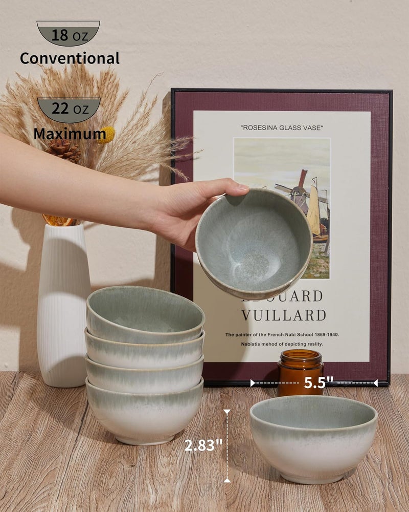 Pokini Cereal Bowl 22 Oz Soup Bowls Set of 6 for Cereal Snack Rice Salad Side Dishes Stoneware Bowls for Kitchen Decor Ceramic Small Cereal Bowls - Image 2