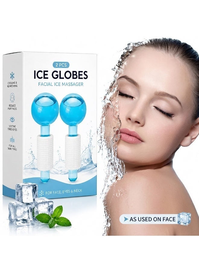 2-Piece Ice Globes Facial Massager Set for Face, Eyes & Neck - Cooling Glass Cryo Roller for Puffiness, Dark Circles, Pore Tightening & Skin Lifting - Image 1